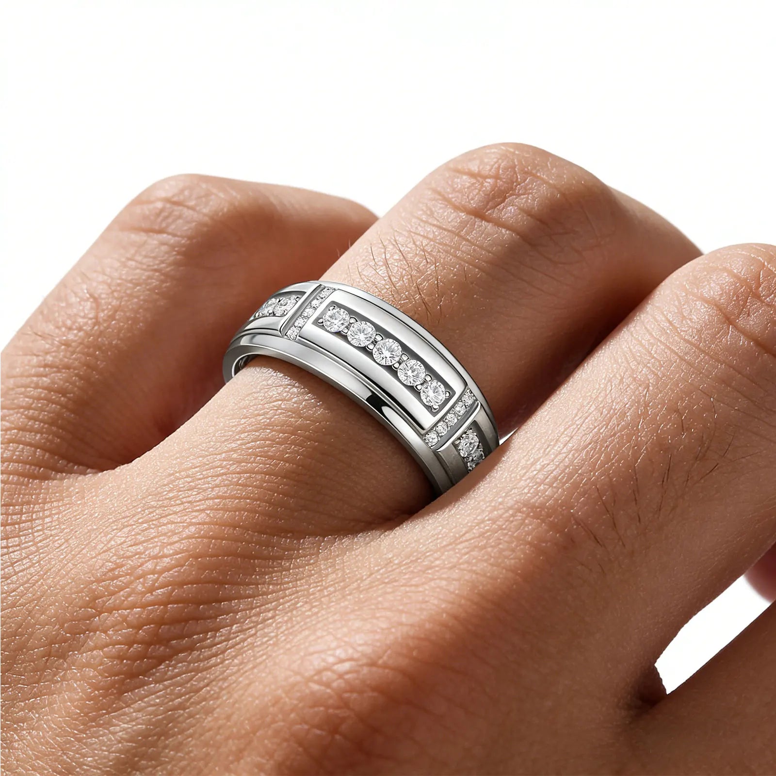Newshe Certified Moissanite Rings for Men D Color VVS1 Brilliant Wedding Band High-Quality White Gold Plated Jewelry
