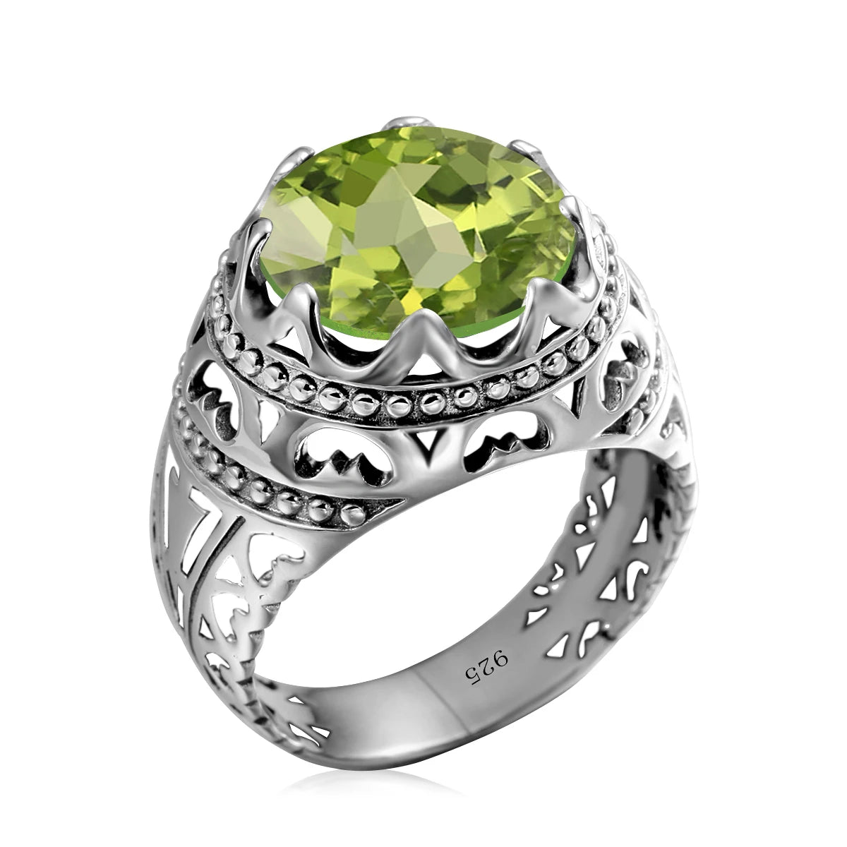 Vintage Rings For Men Genuine 925 Sterling Silver Male Ring 13*13mm Mystic Topaz Round Cut Stone Men's Jewelry Beautiful