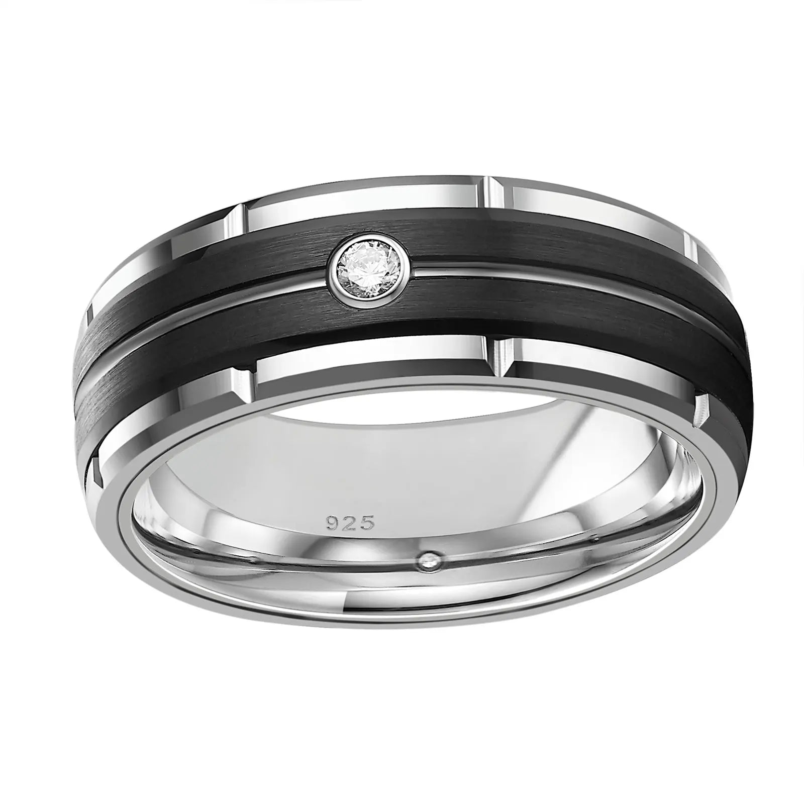Newshe Black White Gold Color Men's Wedding Band 8mm Matte Brushed Tungsten Rings for Him Cubic Zircon Size 8-13
