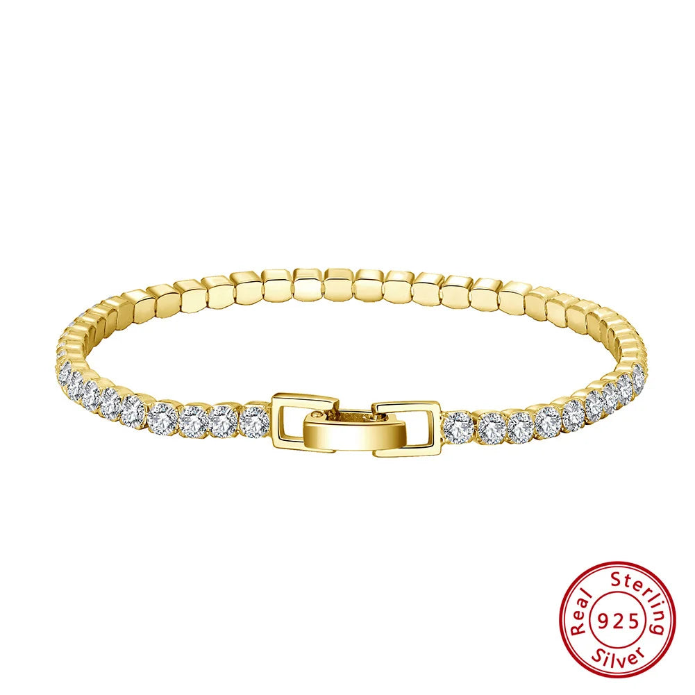 Rinntin Luxury Real 925 Sterling Silver Tennis Bracelet Women with AAAA Zircon Female Bangle Party Wedding Jewelry Gifts SB91