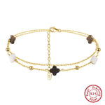 Rinntin Genuine 925 Sterling Silver Double Layer Clover Chain Anklet Lucky Clover Charm Anklets Bracelet Female Jewelry GMA02