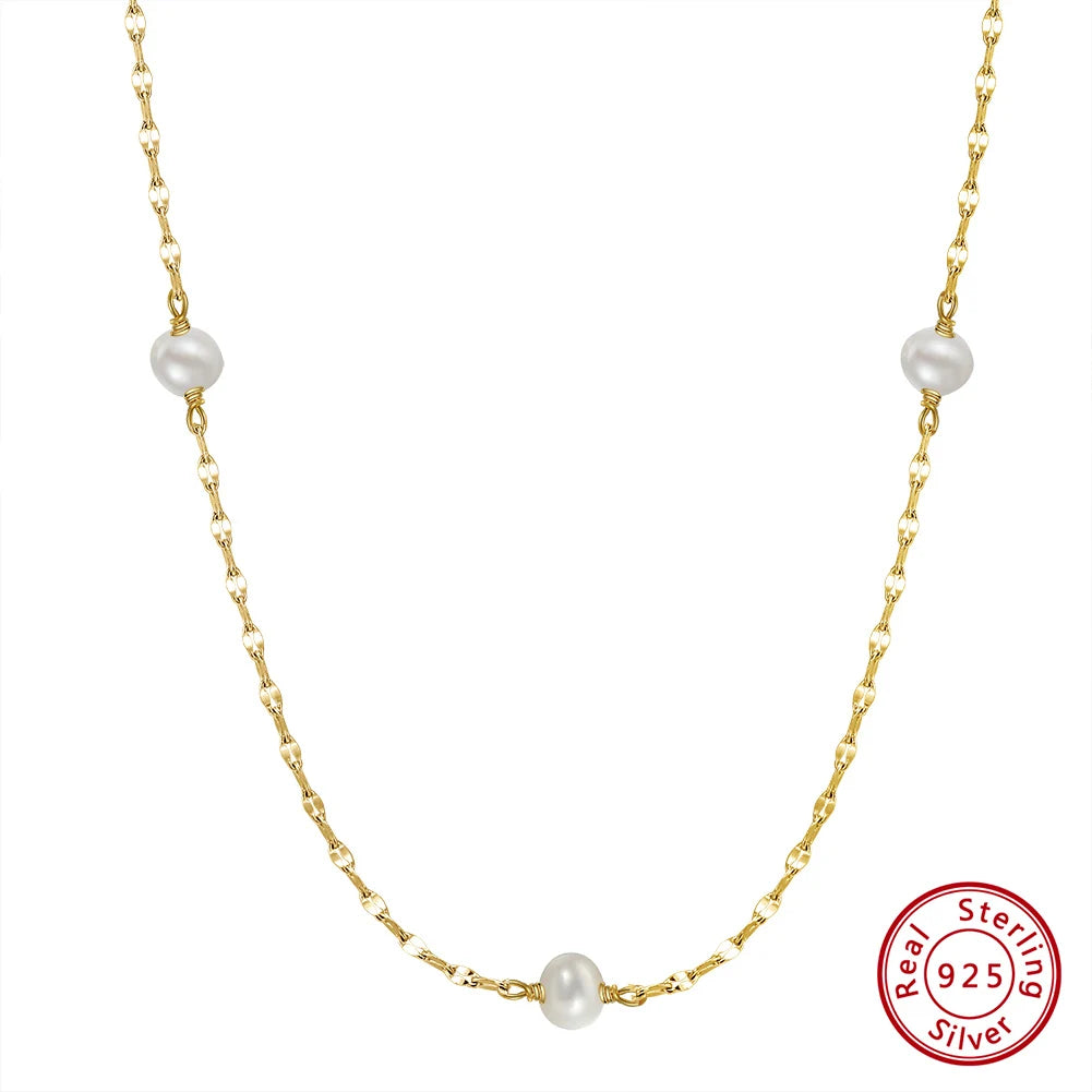 VIXONNA 925 Sterling Silver Freshwater Pearl Necklace - Minimalist Elegant Chain