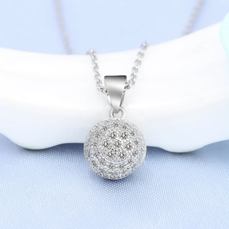 New Fashion 925 Sterling Silver Jewelry Round Zircon Pendants Necklaces Women Fine Semi Rhinestone Circle Clavicle Chain Choker