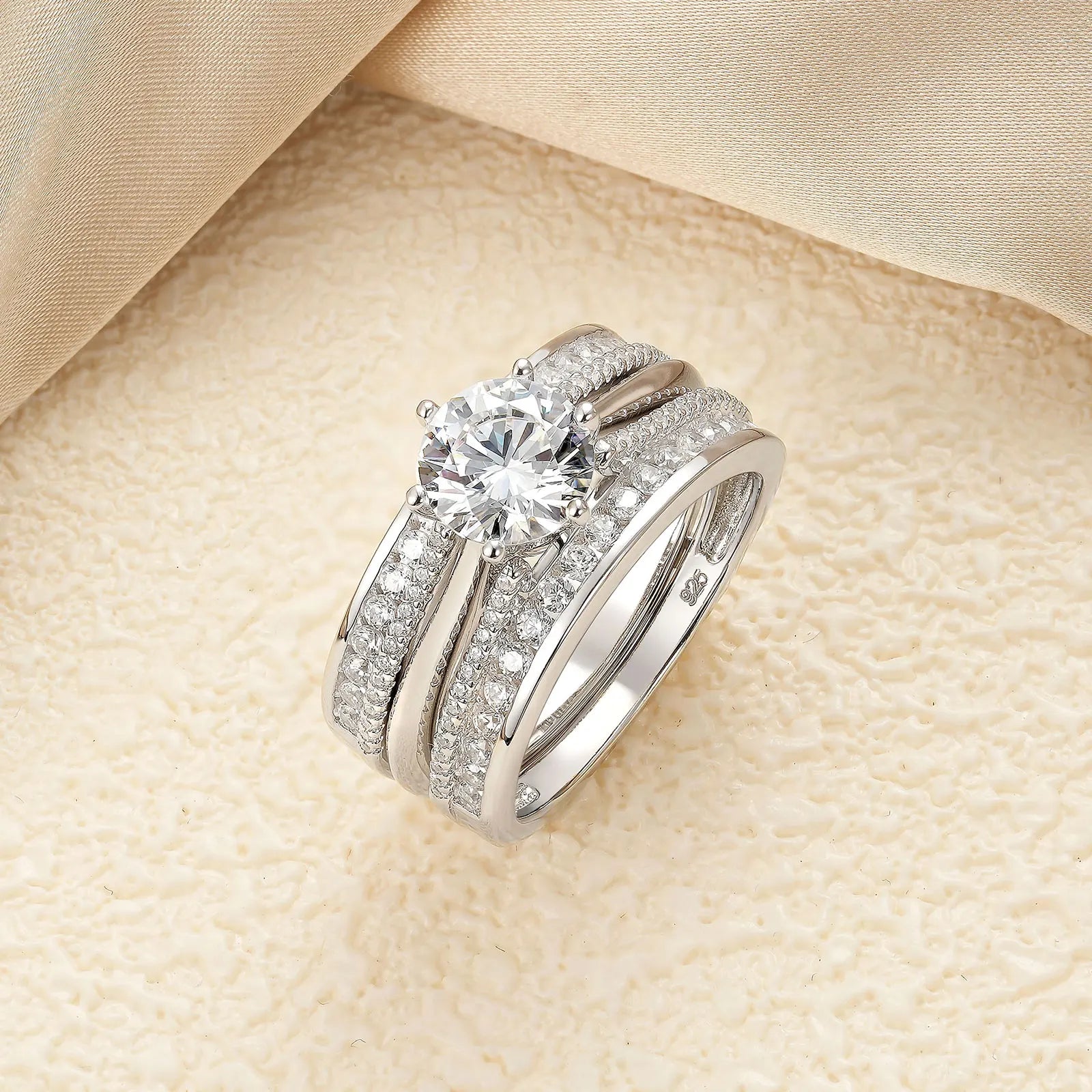 Newshe 2 Pcs Wedding Ring Set 925 Sterling Silver Solitaire Round CZ Engagement Rings for Women Luxury Jewelry
