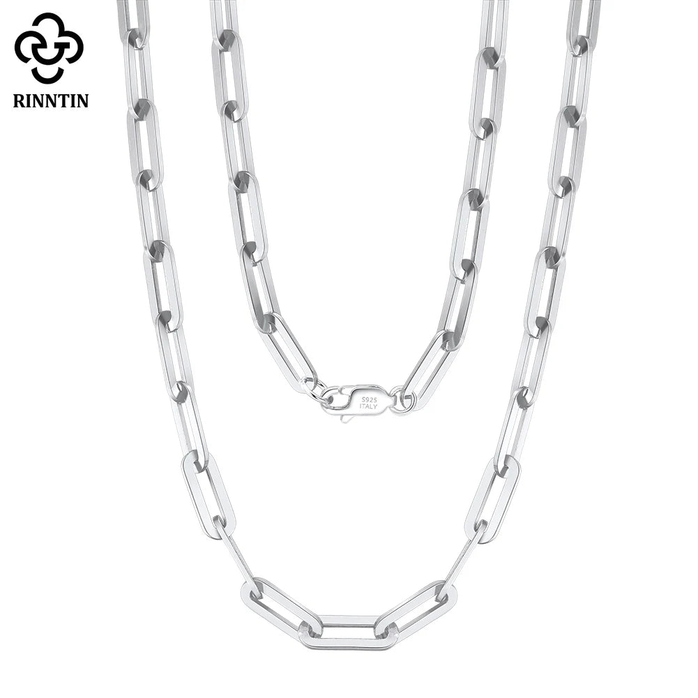 Rinntin Diamond Cut Paper Clip Necklace S925 Sterling Silver 14K 18K Gold Plated Stacked Necklaces PaperClip Collar Chain SC39