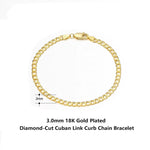 Rinntin 18K Gold Over 925 Sterling Silver 3mm Italian Cuban Chain Bracelet for Women Men Trendy Silver Bracelet Jewelry SB123