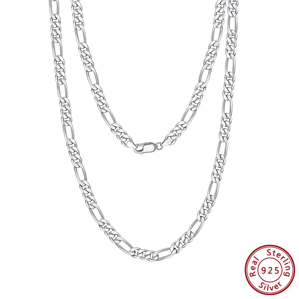Rinntin High Quality 40- 60cm Women Men Figaro Necklace 925 Silver Figaro Link Chain Necklaces Choker Jewelry Party Gift SC27
