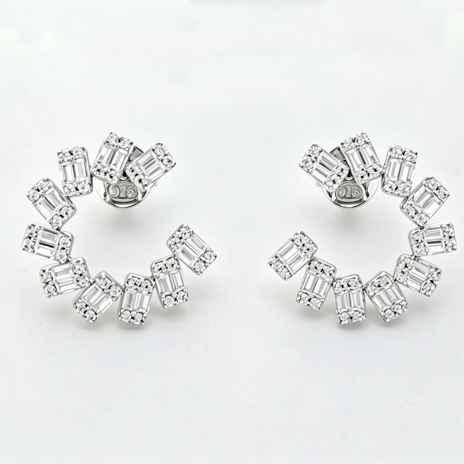Newshe Solid 925 Sterling Silver Stub Hoop Earrings for Women AAAAA Cubic Zircon Wedding Luxury Jewelry