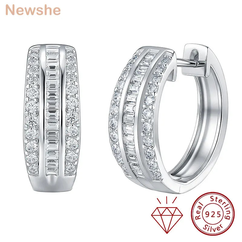 Newshe 925 Sterling Silver D-Color VVS1 Moissanite Hoop Earrings for Women Emerald Cut Pave Wedding Jewelry Gift