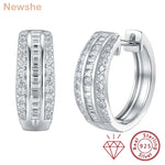 Newshe 925 Sterling Silver D-Color VVS1 Moissanite Hoop Earrings for Women Emerald Cut Pave Wedding Jewelry Gift