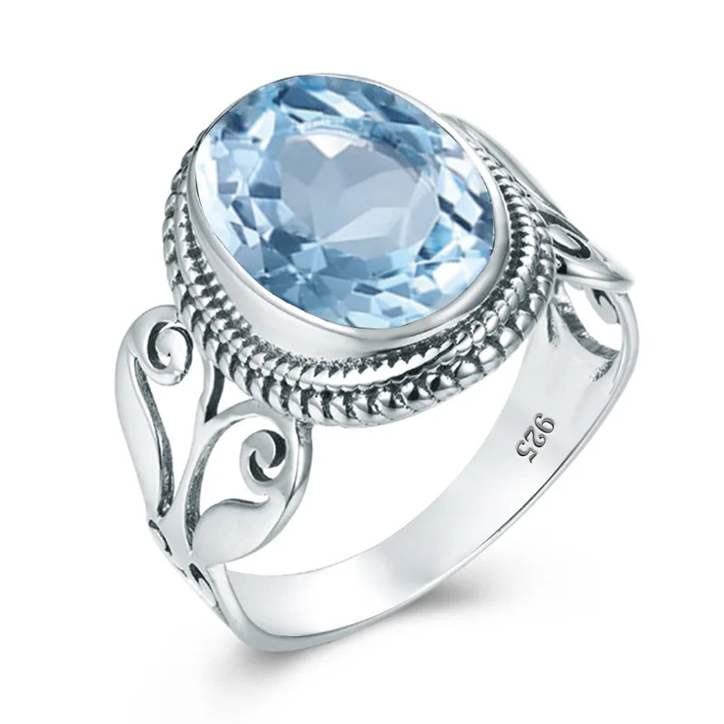 March Birthstone Aquamarine Rings Sterling Silver S925 Genuine gemstone Vintage For Women Bijoux Branded Fine Jewellery