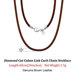 Rinntin Genuine Italian 2mm Brown Leather Cord Chain Necklace for Women Men with 925 Sterling Silver Clasp Trendy Jewelry SC62