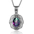 SILVERCHAKRA Big Mystic Topaz Gem Victorian Retro Pendant Necklaces for Women Floral Filigree Handmade 925 Silver Fine Jewelry