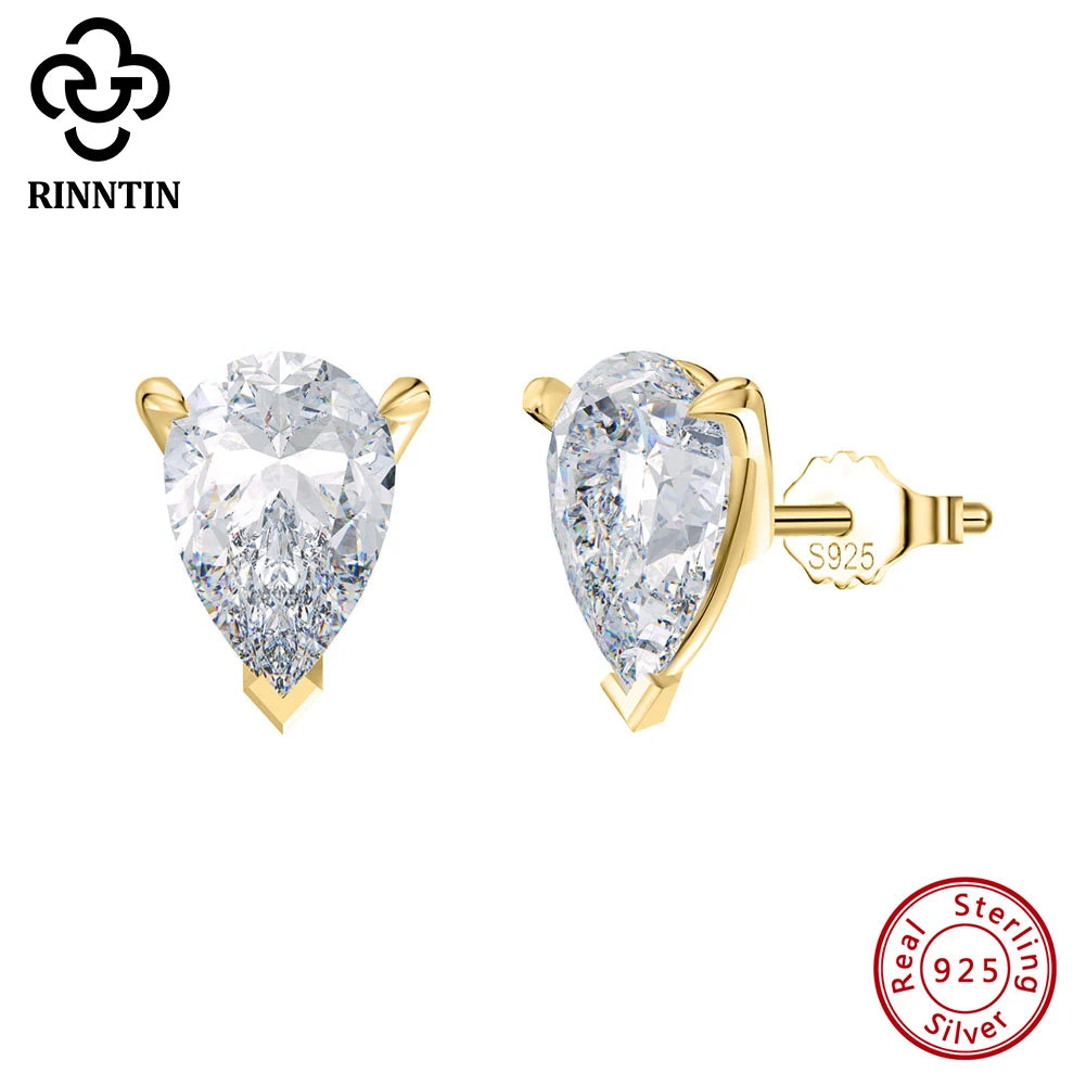 Rinntin Pear Shape 0.5-2CT Moissanite Earrings GRA Certified Shiny Diamond Ear Jewelry Solid 925 Silver Stud Earring Gift SMOE01