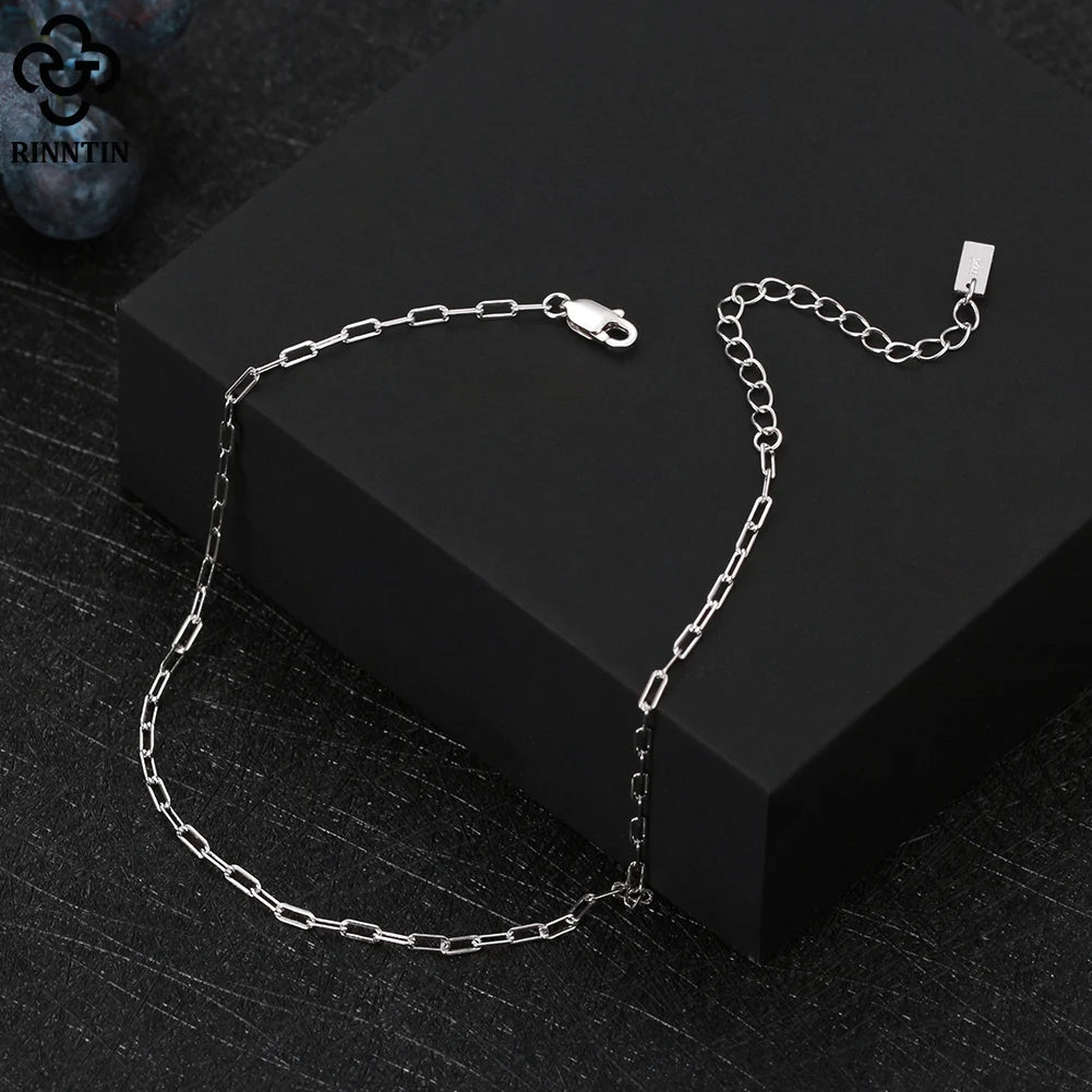 Rinntin Simple 2mm Tennis Anklet Chain Foot Women Sparkling Layer Anklet Accessories Gifts S925 Silver Leg Ankle Bracelet SA19