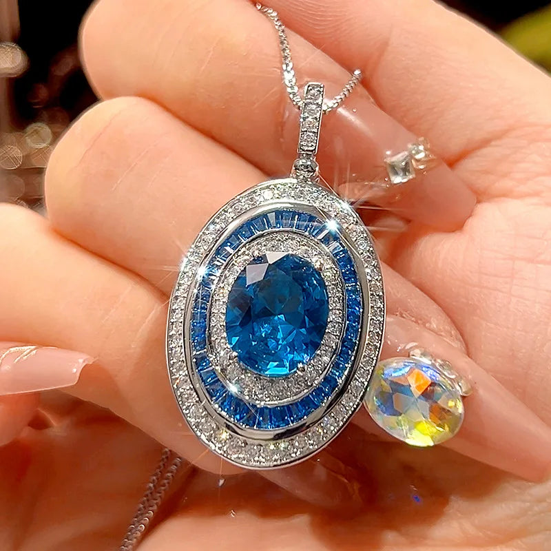 925 Sterling Silver Necklace Clavicle Chain Sparkling Zircon Teardrop Women's Pendant Necklace Birthday Party Gift Jewelry Gift