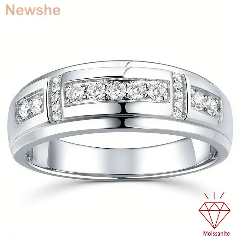 Newshe Certified Moissanite Rings for Men D Color VVS1 Brilliant Wedding Band High-Quality White Gold Plated Jewelry