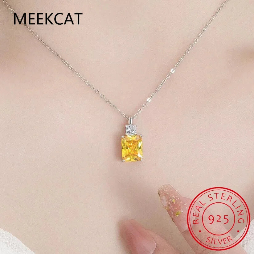 100% 925 Sterling Silver 9*10mm Yellow Ice Cut Topaz High Carbon Diamoind Pendant Necklace For Women Party Fine Jewelry