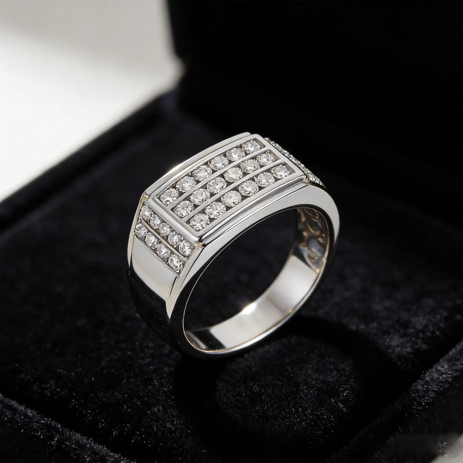 Newshe Men's Certified Moissanite Wedding Band 925 Sterling Silver Paved Statement Ring for Gentlemen