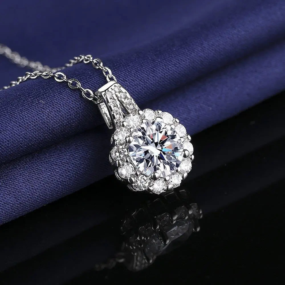 New Fashion 925 Sterling Silver Jewelry Round Zircon Pendants Necklaces Women Fine Semi Rhinestone Circle Clavicle Chain Choker