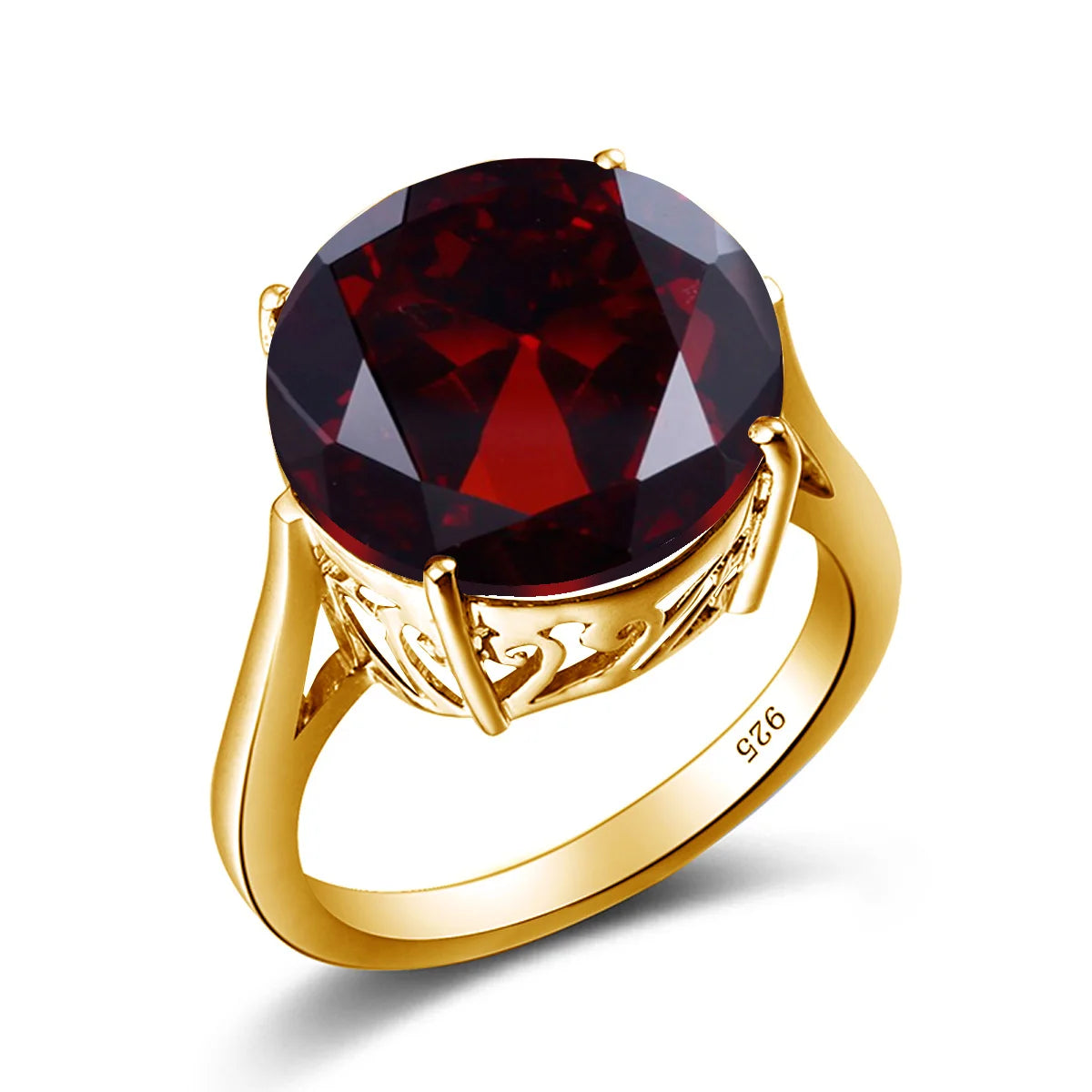 Garnet Wedding Ring Women Solid 925 Sterling Silver Rings Big Round Gemstone Ringly Carve Vintage Daily Fine Jewelry