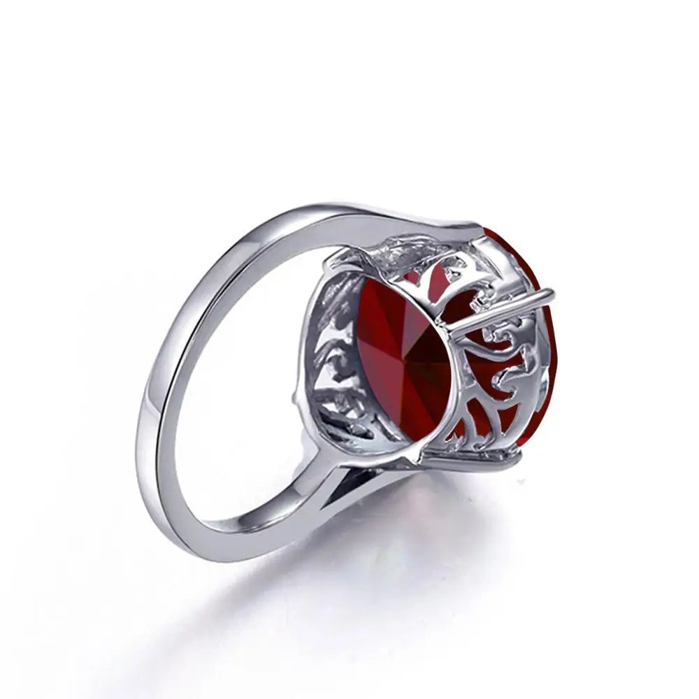 Garnet Wedding Ring Women Solid 925 Sterling Silver Rings Big Round Gemstone Ringly Carve Vintage Daily Fine Jewelry