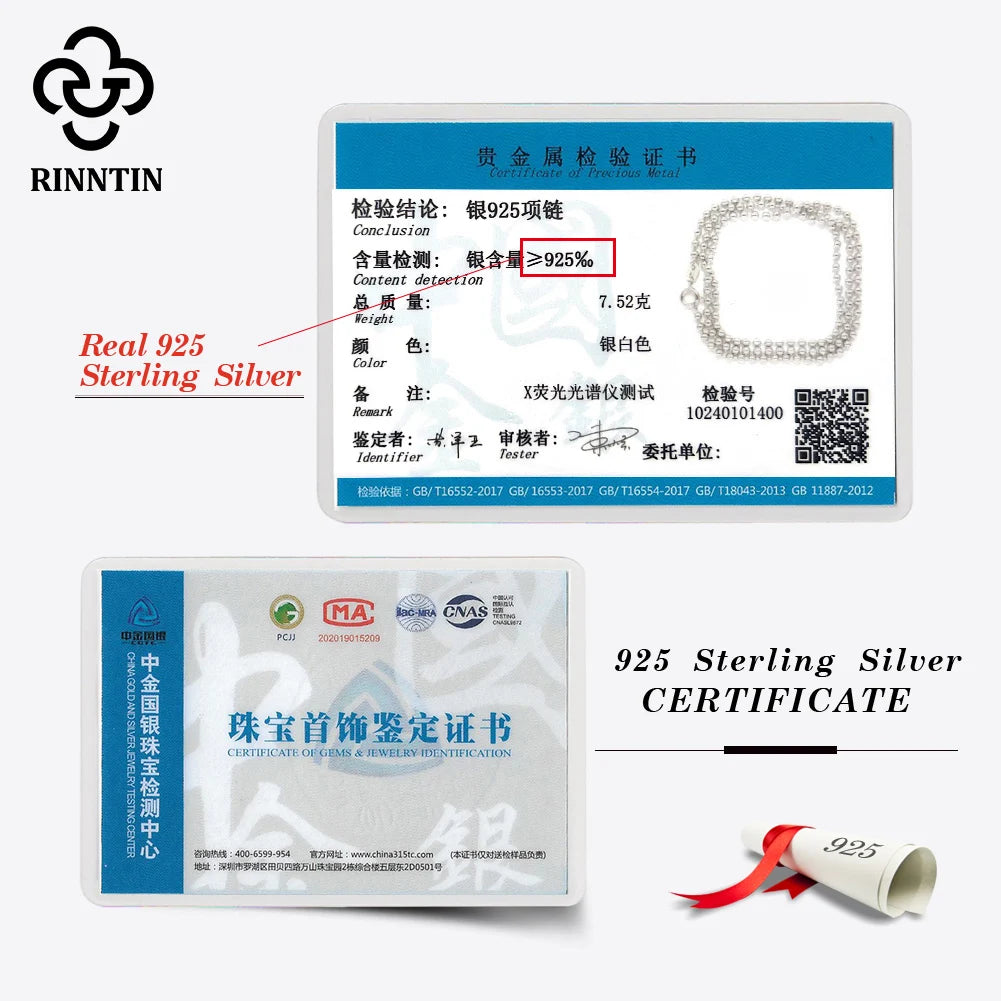 Rinntin Handmade 925 Sterling Silver Fashion 1.2mm Ball Bead Chain Necklace 40/45/50/55/60cm for Women Chain Jewelry Gift SC24