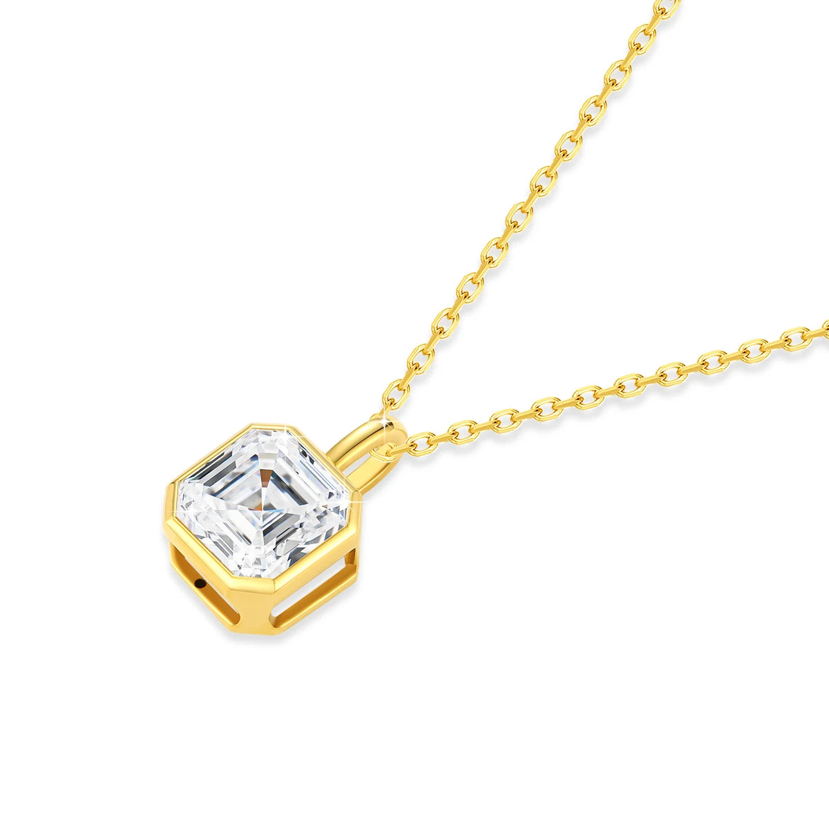 Unique Original 14K Gold Necklaces for Women Sugar Cube Asscher Cut 2ct Moissanite Diamond Stone AU585 Pendant Anniversary Gifts