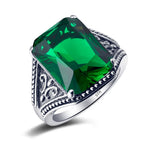 100% 925 Sterling Silver Garnet Mens Rings With Stone 12*16mm Rectangle Big Vintage Byzantine Jewelry Gifts For Men