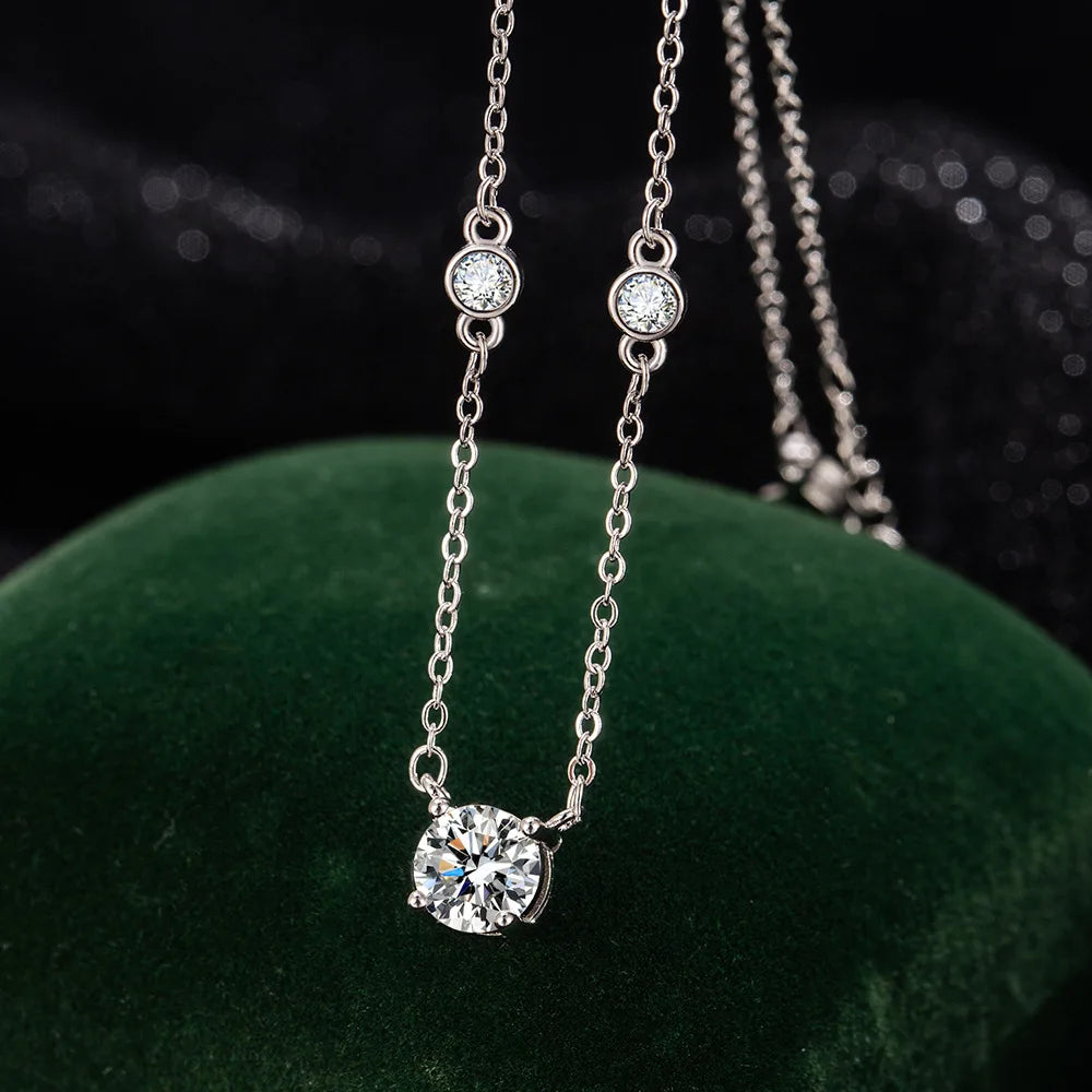 1CT Brilliant cut Moissanite Necklace for Women Solitaire Pendant Luxury Female Neck Chain 925 Sterling Silver 100%