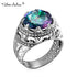 Vintage Rings For Men Genuine 925 Sterling Silver Male Ring 13*13mm Mystic Topaz Round Cut Stone Men's Jewelry Beautiful