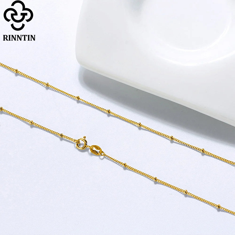 Rinntin 100% 925 Sterling Silver Small Smooth Bead Ball Necklace 16-24 Inches Chain for Unisex High Quality Party Jewelry SC22