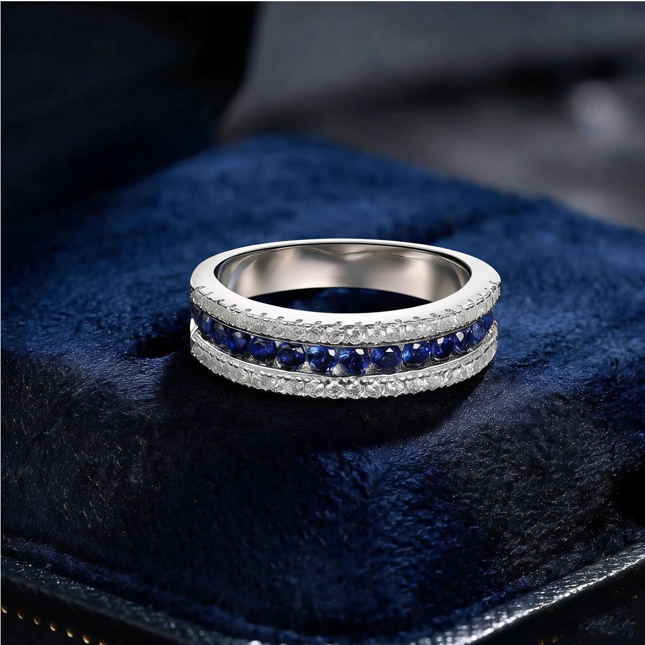 Newshe White and Blue Created Sapphire Rings for Women Half Eternity Wedding Band Cubic Zircon Party Ring