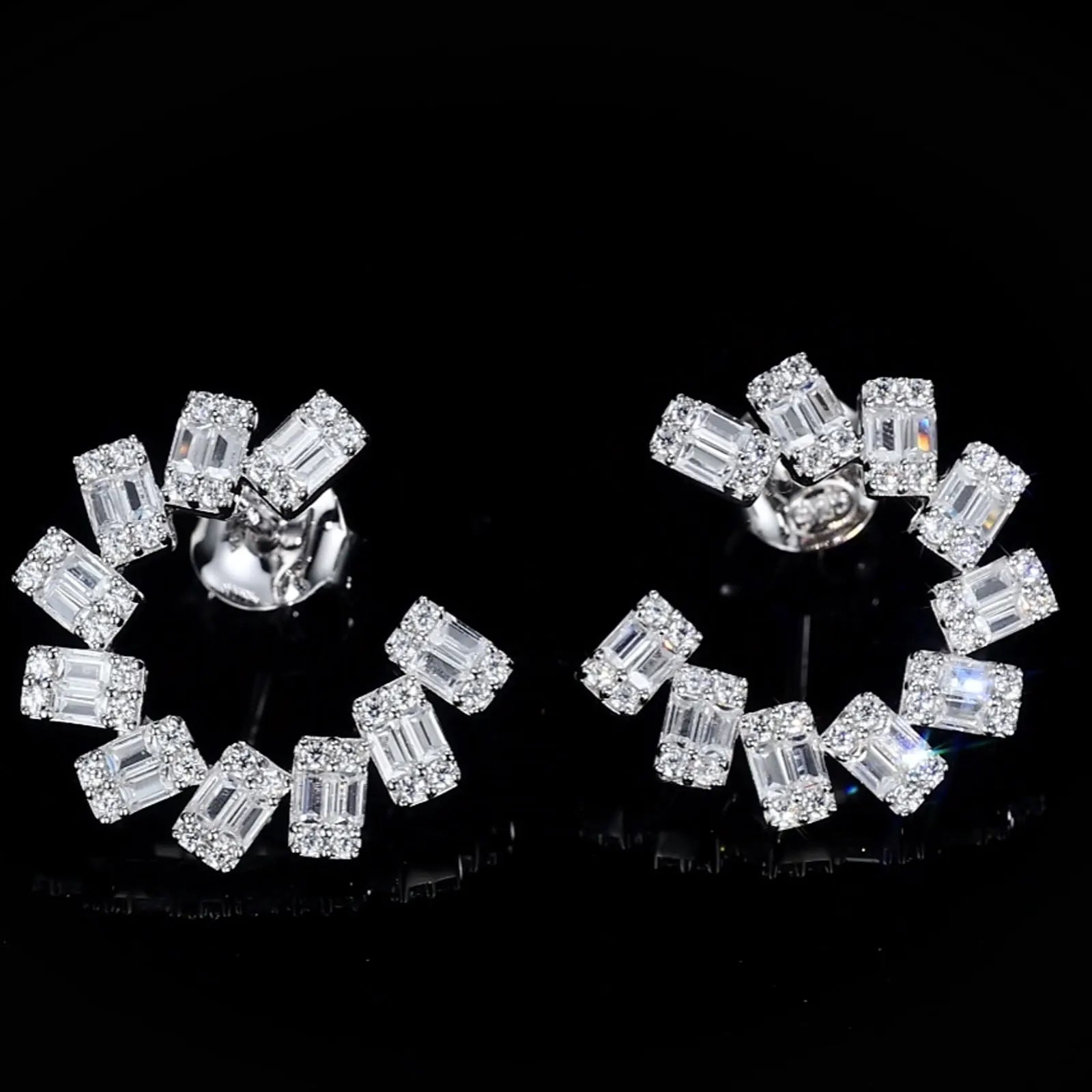 Newshe Solid 925 Sterling Silver Stub Hoop Earrings for Women AAAAA Cubic Zircon Wedding Luxury Jewelry