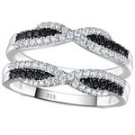 Newshe 925 Sterling Silver Black Blue White 5A Grade Cubic Zircon Wedding Ring Enhancer for Women Twist Rope Design Fine Jewelry