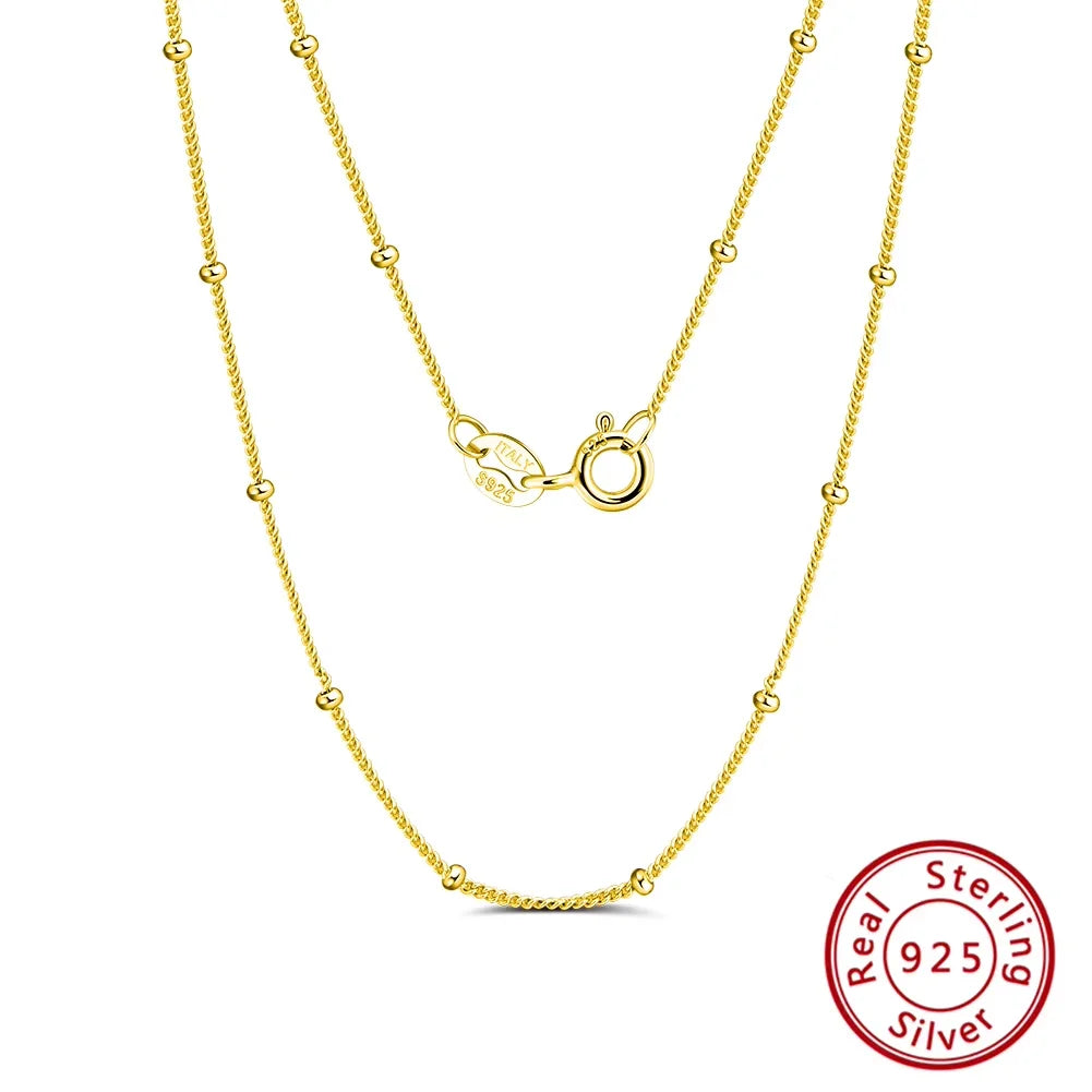Rinntin 100% 925 Sterling Silver Small Smooth Bead Ball Necklace 16-24 Inches Chain for Unisex High Quality Party Jewelry SC22
