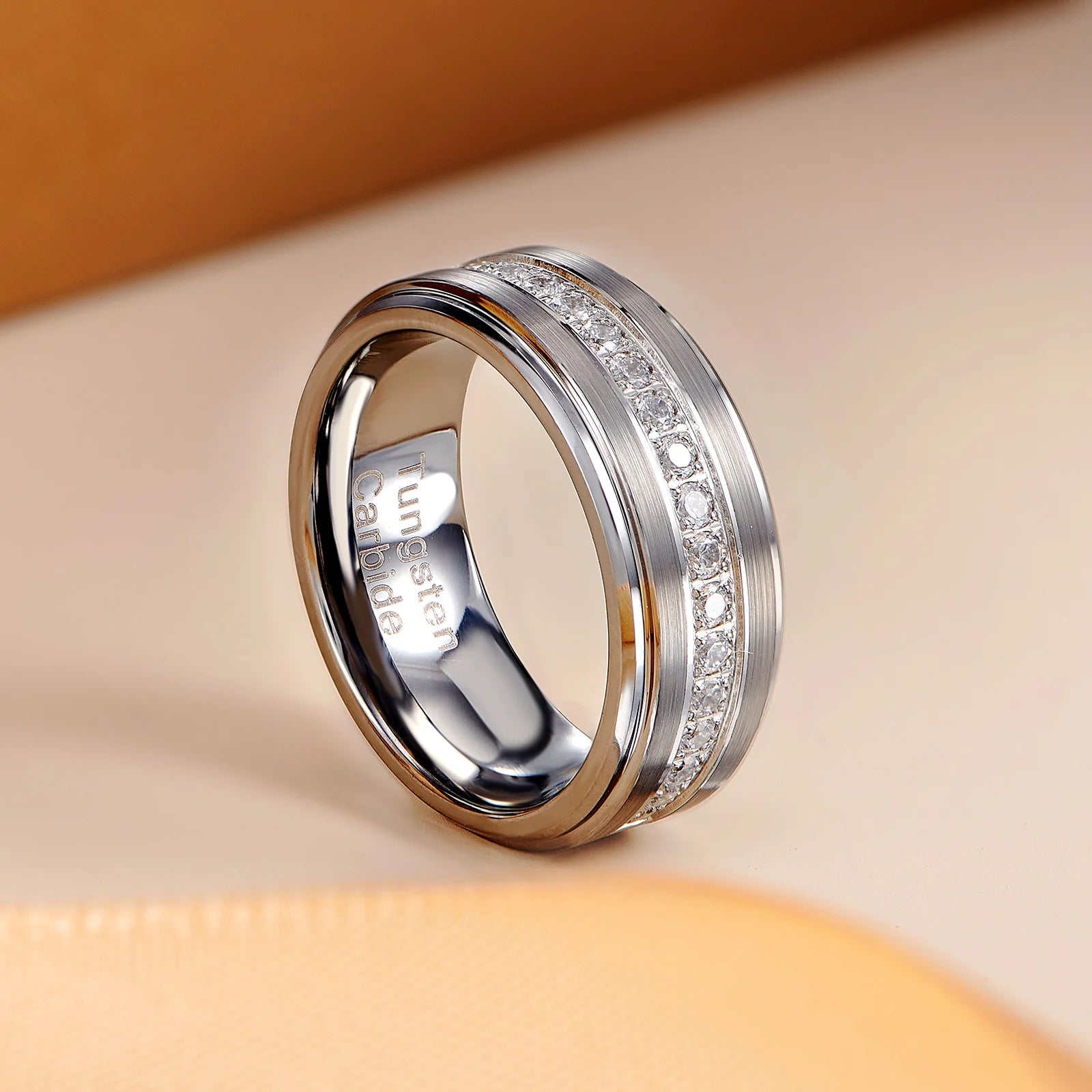 Newshe Men's Wedding Band Brushed Finished Tungsten Carbide Promise Rings for Men Charm Half Eternity Round Zircon Jewelry