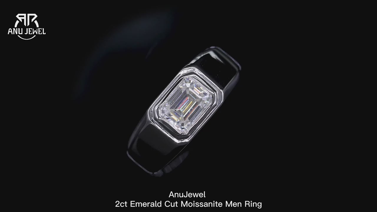 Vixonna Men's Emerald Cut Moissanite Engagement Ring 2ct D Color 925 Silver