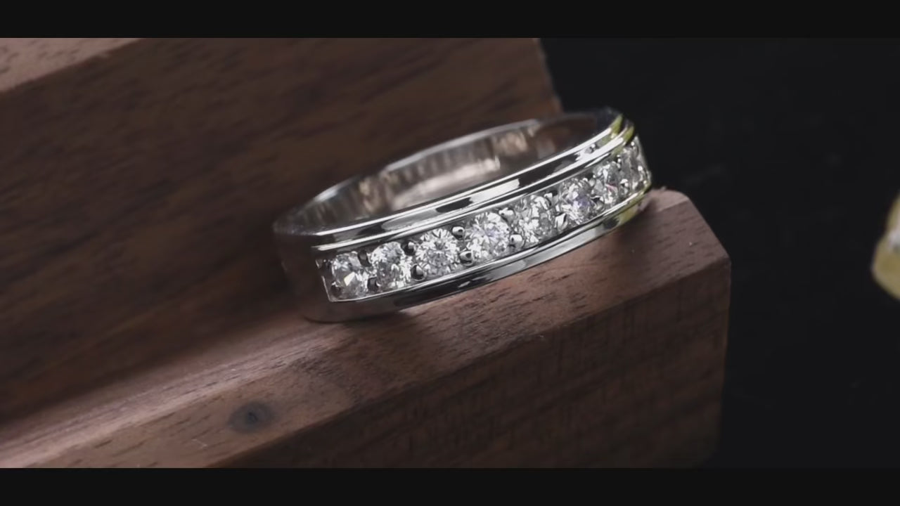 Vixonna Men's Moissanite Half Eternity Wedding Band Ring 925 Silver