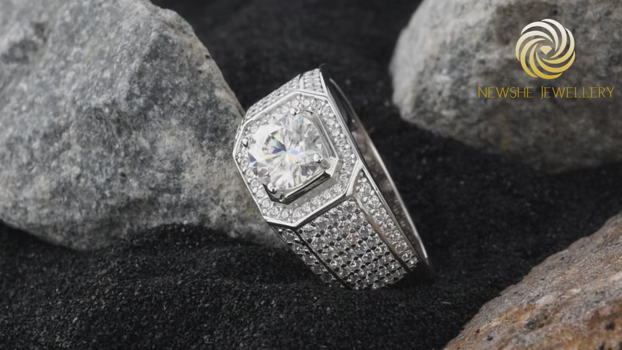 Vixonna Men's Moissanite Wedding Ring 925 Silver D Color Round