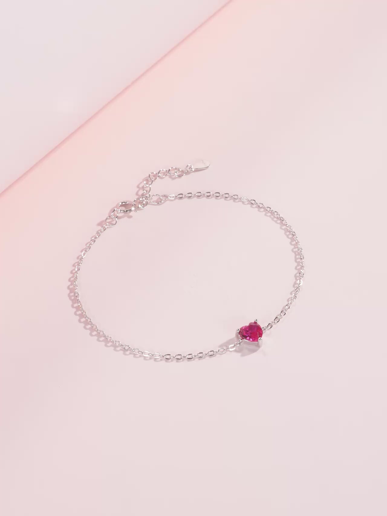 Vixonna Women's Rose Red Zirconia Heart Link Chain Bracelet 925 Silver