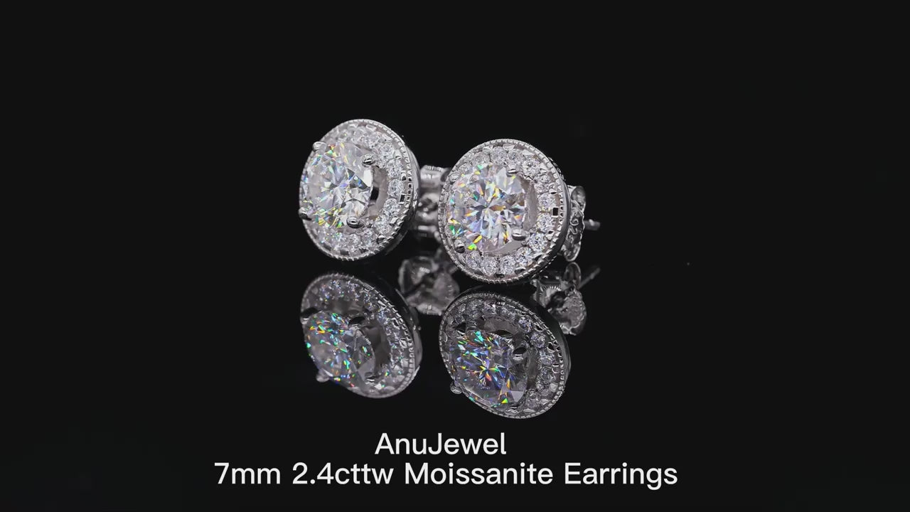 Vixonna Women's Moissanite Stud Earrings 925 Silver D Color 2.4cttw