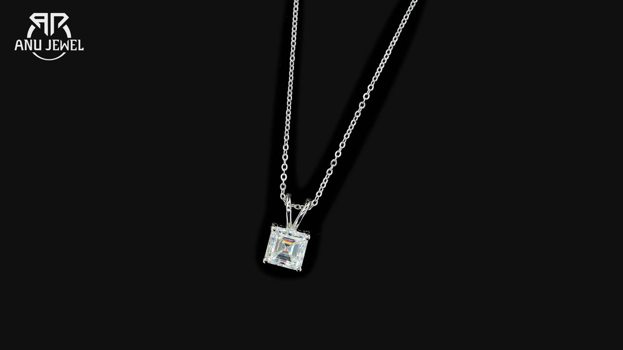 Vixonna Women's Asscher Moissanite Necklace Earrings Jewelry Set 925 Silver
