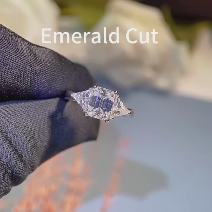 Vixonna Women's Emerald Cut Moissanite Wedding Ring 3ct D Color 925 Silver