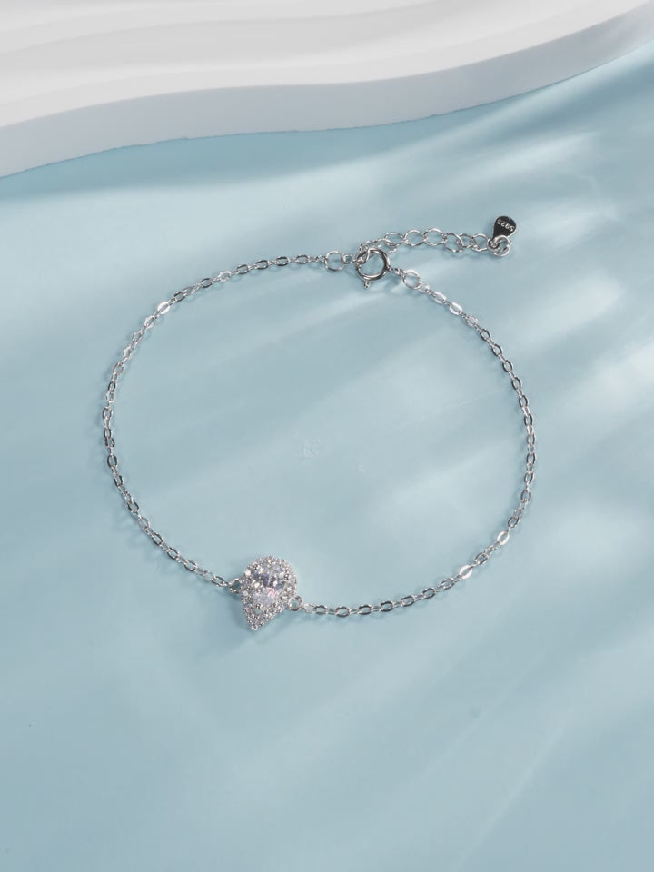 Vixonna Women's Pear Cut CZ Link Chain Bracelet 925 Silver