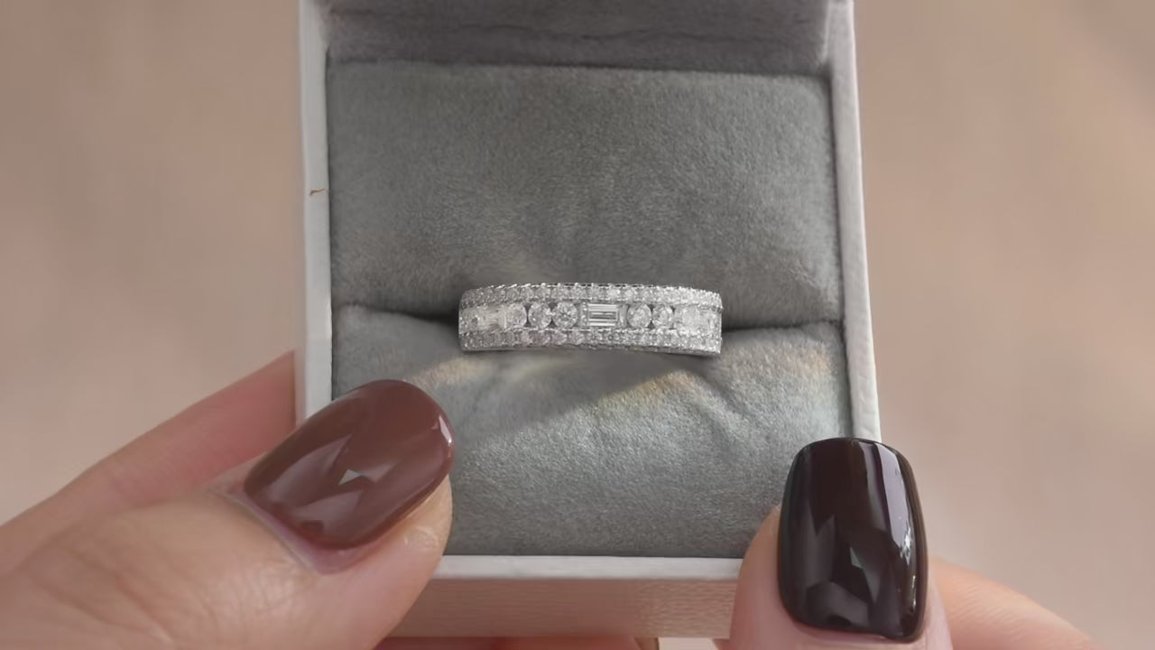 Vixonna Moissanite Wedding Band Ring 925 Silver GRA Round Pave
