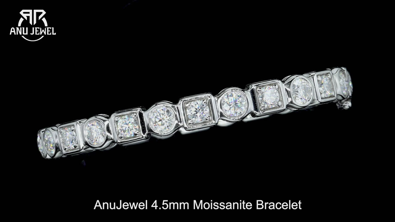 Vixonna Women's Moissanite Bezel Bangle Bracelet 925 Silver D Color