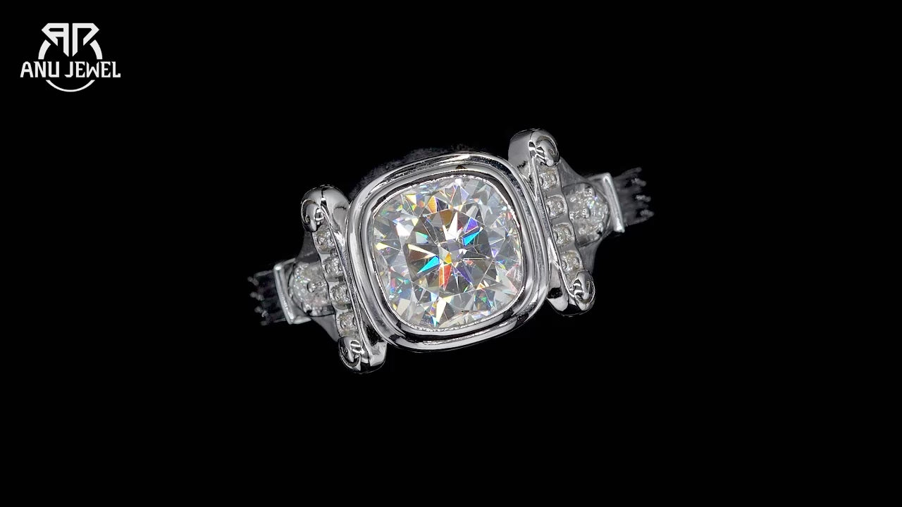 Vixonna Cushion Cut Moissanite Wedding Ring 2ct D Color 925 Silver
