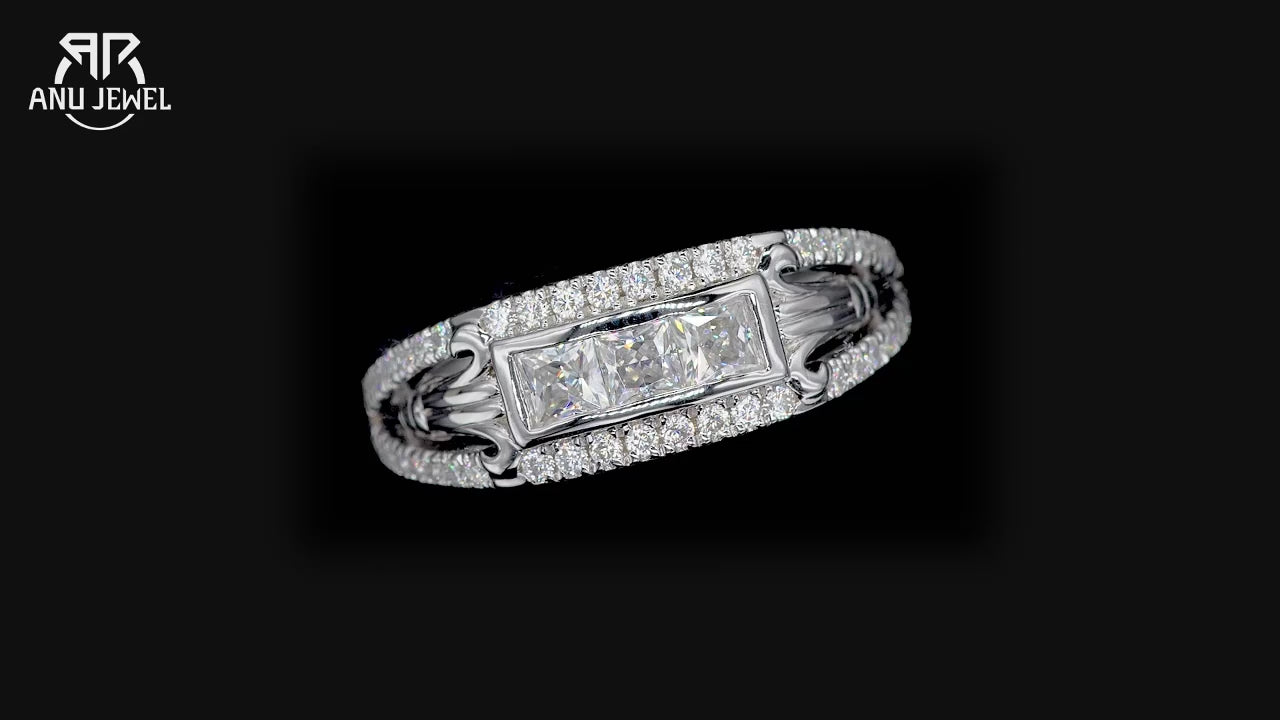 Vixonna Moissanite Roman Column Retro Wedding Ring 925 Silver D Color Princess