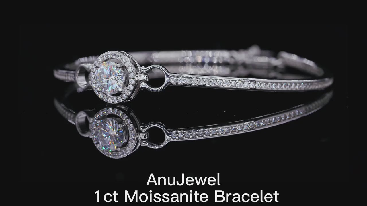 Vixonna Women's Moissanite Adjustable Bangle Bracelet 925 Silver 1ct D Color